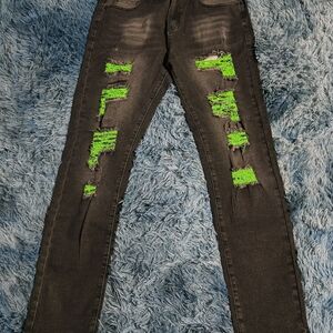 Source Unknown Black Jeans with Bright Green Details